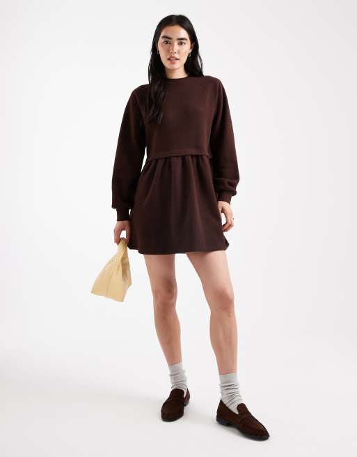 Miss Selfridge - Vestito grembiule spazzolato color cioccolato morbidissimo, 2 di 4