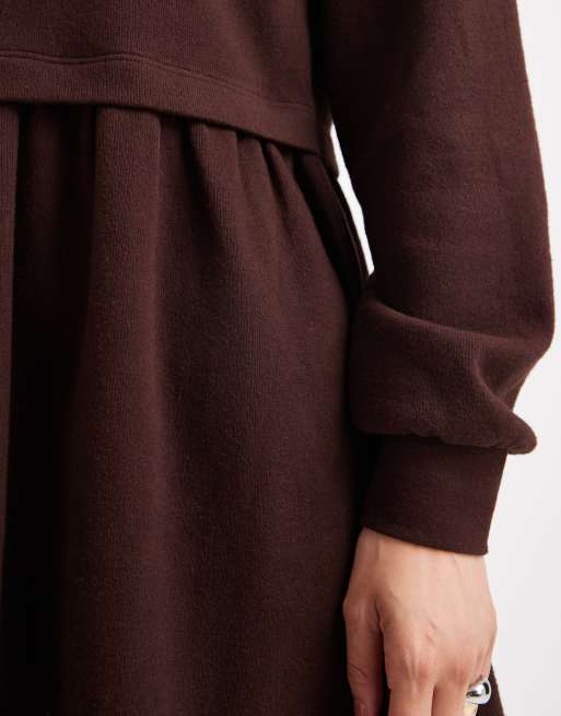 Miss Selfridge - Vestito grembiule spazzolato color cioccolato morbidissimo, 3 di 4