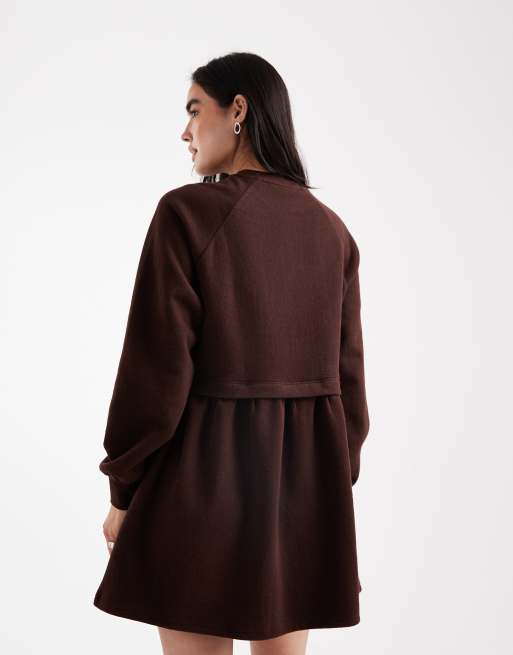 Miss Selfridge - Vestito grembiule spazzolato color cioccolato morbidissimo, 4 di 4