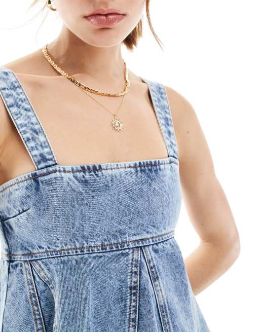 Miss Selfridge Vestito in denim stile babydoll lavaggio acido ASOS