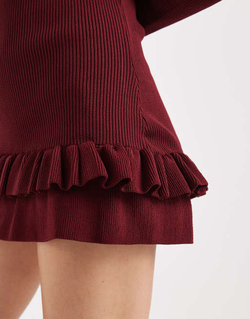 Miss Selfridge - Vestito in maglia con vita scesa bordeaux, 2 di 4
