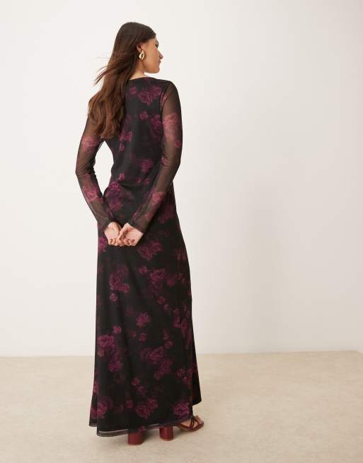 Miss Selfridge - Vestito lungo a maniche lunghe con stampa a fiori, 4 di 4