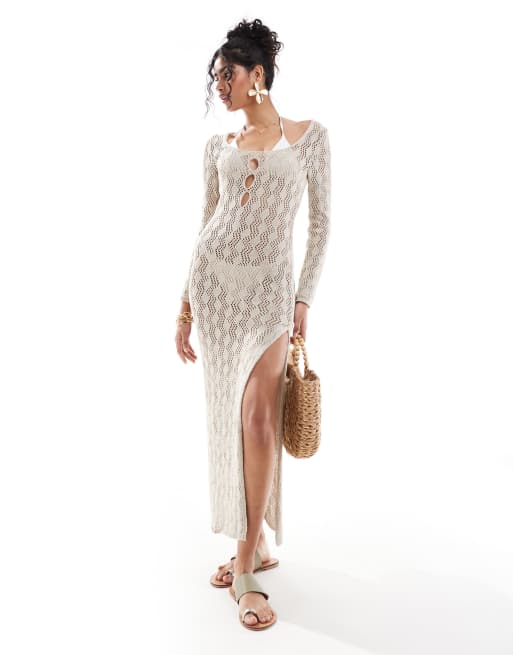 Miss Selfridge - Vestito lungo all'uncinetto con aperture a goccia, 3 di 4
