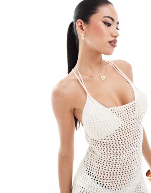 Miss Selfridge - Vestito lungo all'uncinetto con spalline sottili, 2 di 4