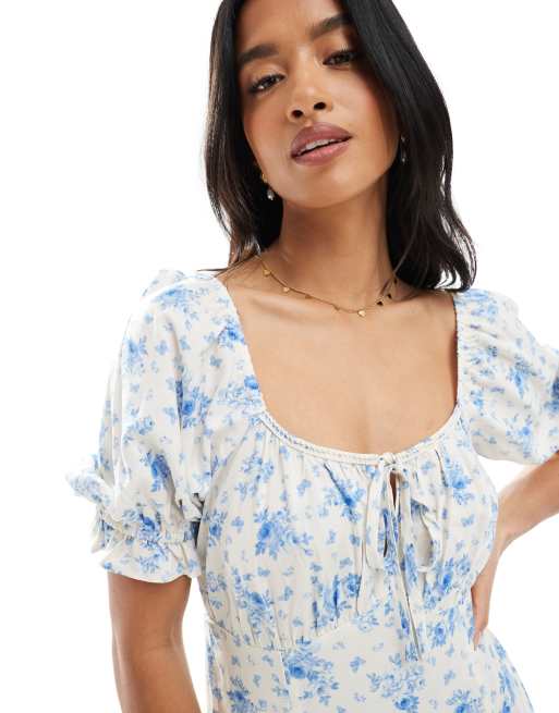 Miss Selfridge - Vestito lungo da giorno blu a fiori, 3 di 4
