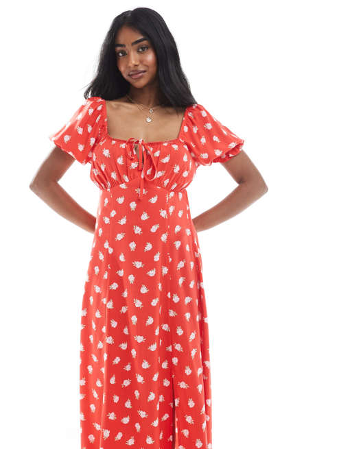 Miss Selfridge - Vestito lungo da giorno rosso a fiori, 2 di 4