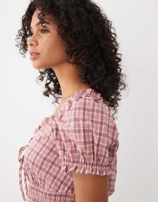 Miss Selfridge vestito lungo milkmaid a quadri, 3 di 4