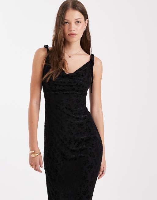 Miss Selfridge - Vestito lungo nero dévoré con scollo ad anello, 4 di 4