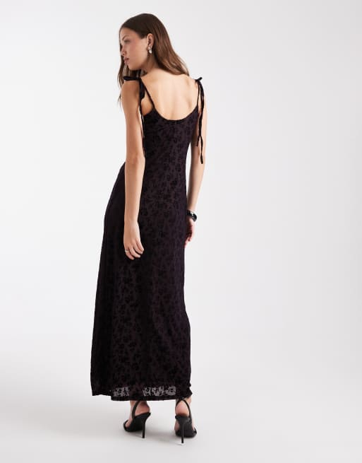 Miss Selfridge - Vestito lungo viola dévoré con scollo ad anello, 4 di 4