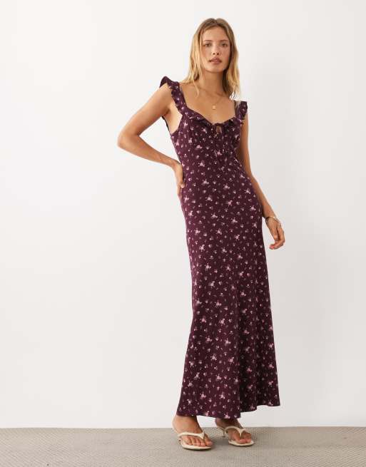 Miss Selfridge vestito maxi con spalline e volant con stampa floreale mista, 2 di 4