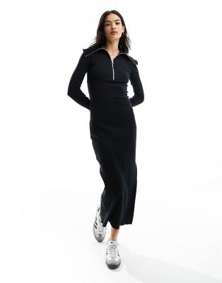 Miss Selfridge - Vestito midi a maniche lunghe nero con zip