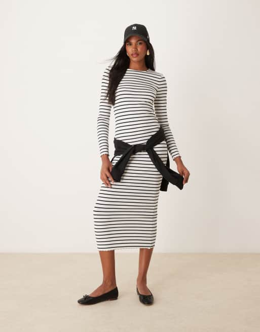 Miss Selfridge - Vestito midi a righe a maniche lunghe