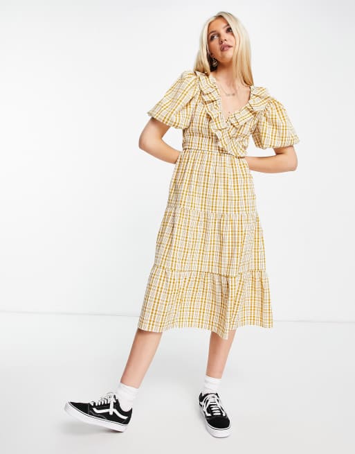 Miss Selfridge - Vestito midi avvolgente a quadri con volant