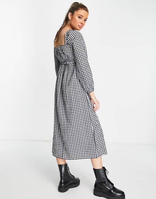 Miss Selfridge - Vestito midi con busto arricciato e stampa a quadretti bianchi e neri, 2 di 4