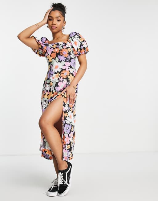 Miss Selfridge - Vestito midi con maniche a palloncino a fiori oversize , 4 di 4