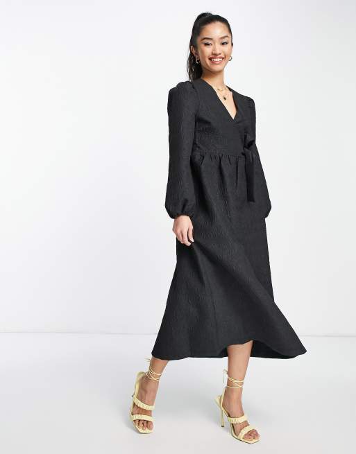 Miss Selfridge - Vestito midi in jacquard avvolgente, colore nero