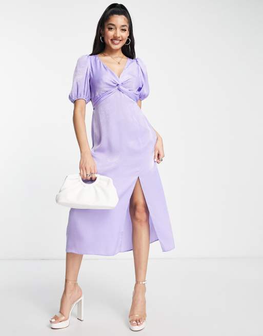 Miss Selfridge - Vestito midi in raso lilla con incrocio sul davanti 