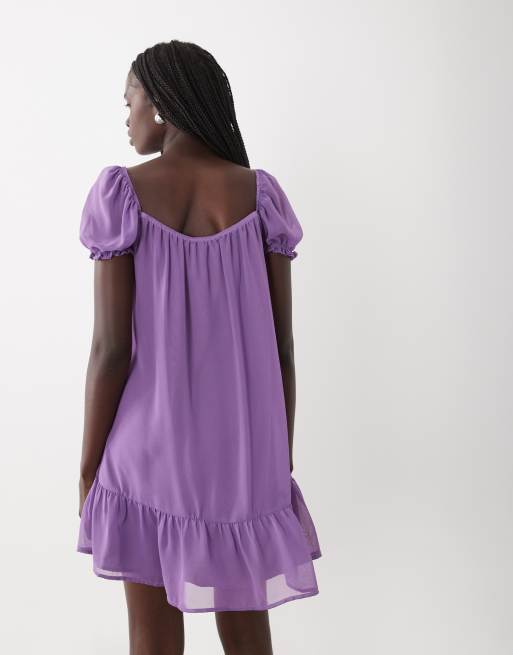 Miss Selfridge vestito mini in chiffon a maniche corte color grape, 4 di 4