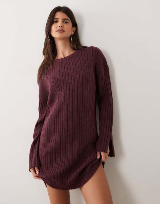 Miss Selfridge vestito mini in maglia a coste, colore prugna, 1 di 4