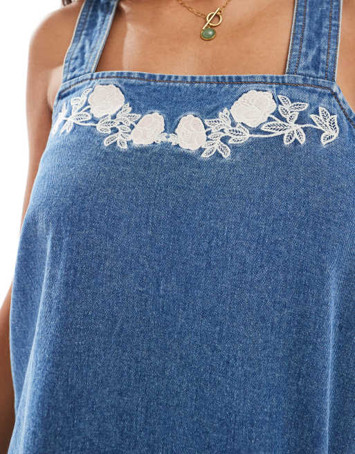 Miss Selfridge - Vestito scamiciato in denim con ricami, 4 di 4
