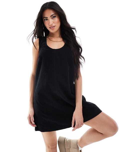 Miss Selfridge - Vestito scamiciato nero con tasche applicate in velluto a coste - view 1