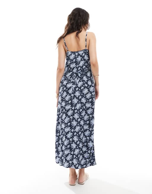 Miss Selfridge - Vestito sottoveste lungo con scollo rotondo e spalline sottili blu con fiocchetti, 4 di 4