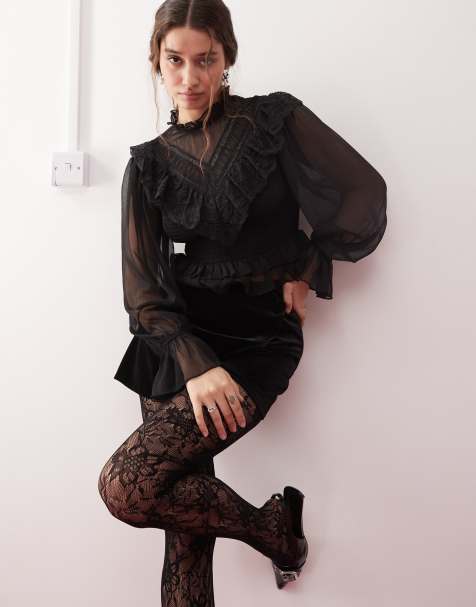 Miss Selfridge victoriana  blouse in black - view 1