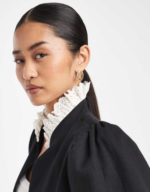 Miss Selfridge victoriana contrast broderie frill jacket in black, 4 of 4