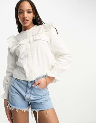 Miss Selfridge victoriana lace insert shirt in white