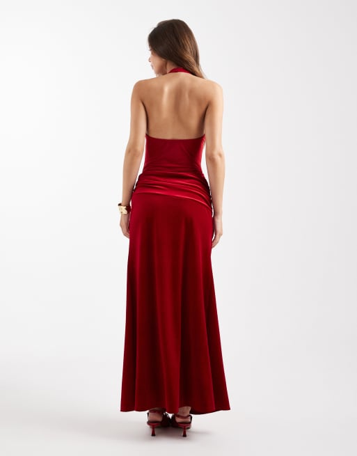Miss Selfridge – Vinröd maxiklänning med halterneck, 3 av 4