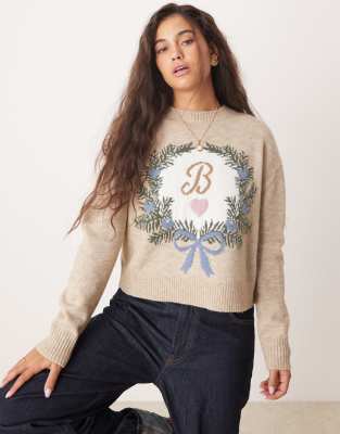 vintage-inspired B graphic sweater-White