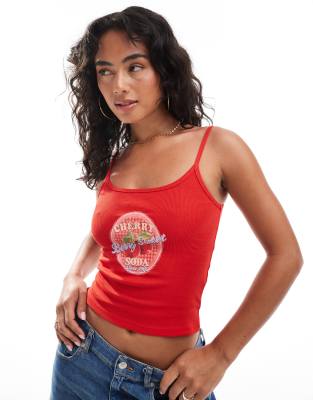 miss selfridge vintage style cherry soda cami top in red