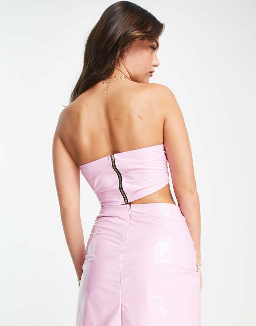 Miss Selfridge vinyl bandeau top in pale pink