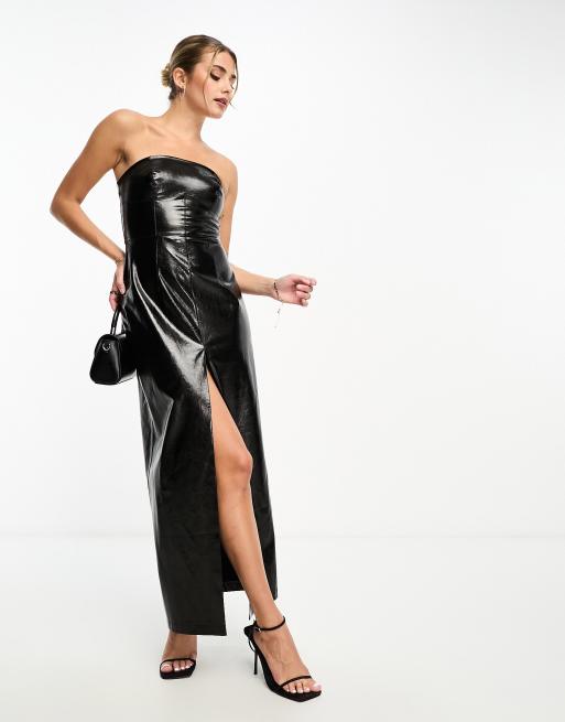 Miss Selfridge vinyl faux leather bandeau maxi dress in black