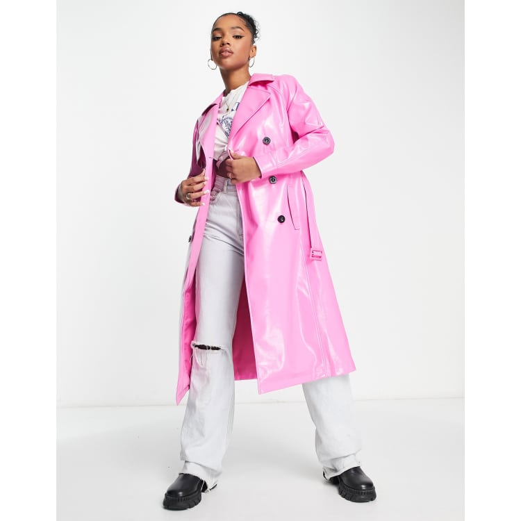 Miss Selfridge vinyl faux leather belted trench coat in
