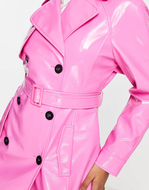 Plus Size Vegan Leather Belted Trench Coat Outerwear