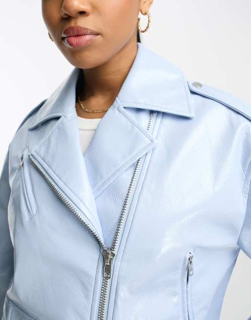 Baby blue 2025 faux leather jacket