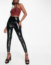 Topshop faux leather skinny pant with front hem splits in chocolate -  ShopStyle