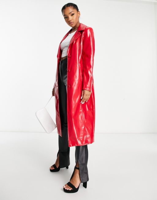 Miss Selfridge Vinyl Faux Leather Trench Coat