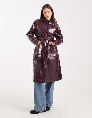 Miss Selfridge Vinyl Faux Leather Trench In Purple