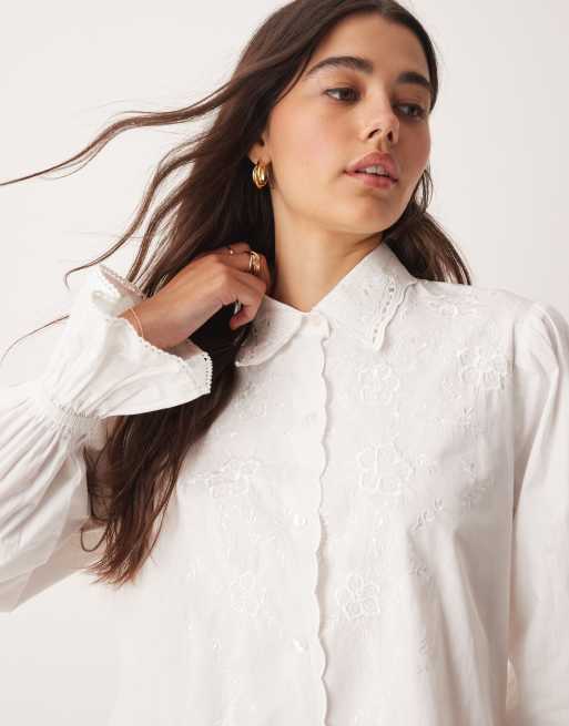 Miss Selfridge – Vit, broderad skjortklänning i poplin, 3 av 4