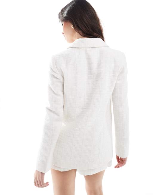 Miss Selfridge – Vit, dubbelknäppt kavaj i bouclé, del av set, 4 av 4