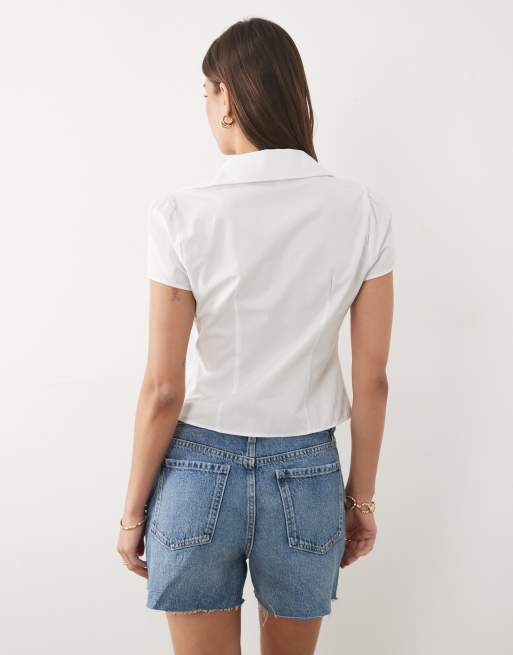 Miss Selfridge – Vit, figurnära skjorta med hake och hyska, 3 av 4