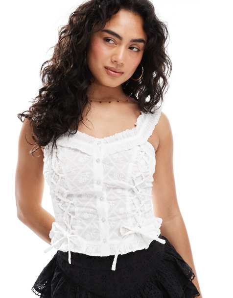 Miss Selfridge – Vit korsettopp i broderie anglaise av bomull - view 1
