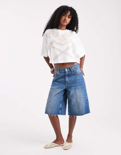 Miss Selfridge – Vit, kort t-shirt med broderi i cowboystil, 3 av 4