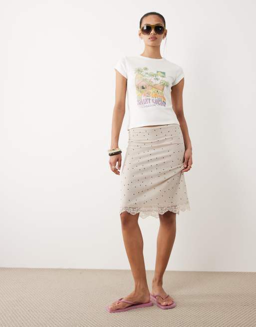 Miss Selfridge – Vit, liten t-shirt med Saint Lucia-tryck, 2 av 4