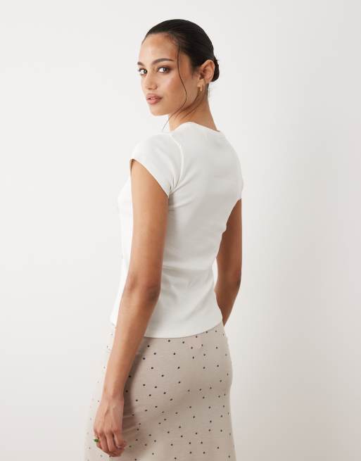 Miss Selfridge – Vit, liten t-shirt med Saint Lucia-tryck, 4 av 4