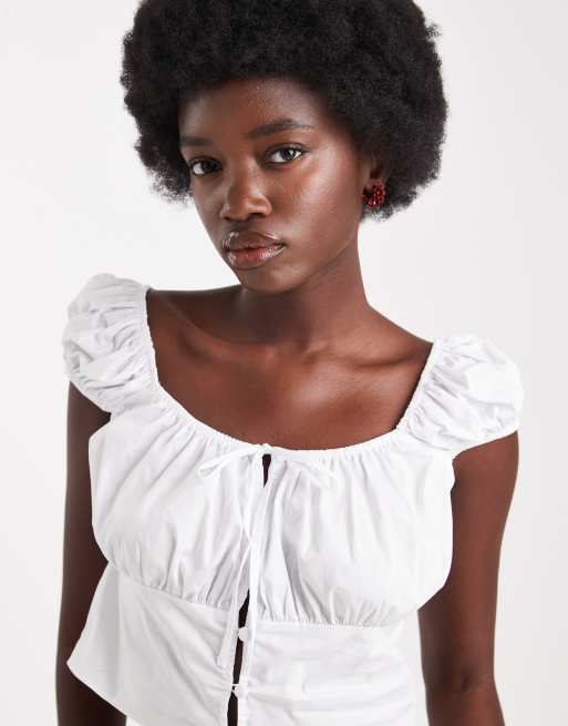 Miss Selfridge – Vit milkmaid-topp i poplin, del av set, 3 av 4