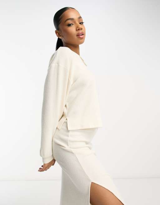 Miss Selfridge – Vit, mysig, mjukt ribbad topp, del av set