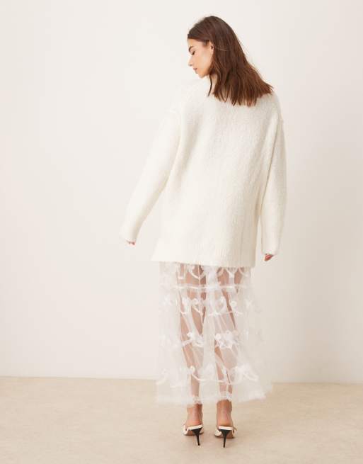 Miss Selfridge – Vit, skir maxikjol med rosettdetalj, 2 av 4